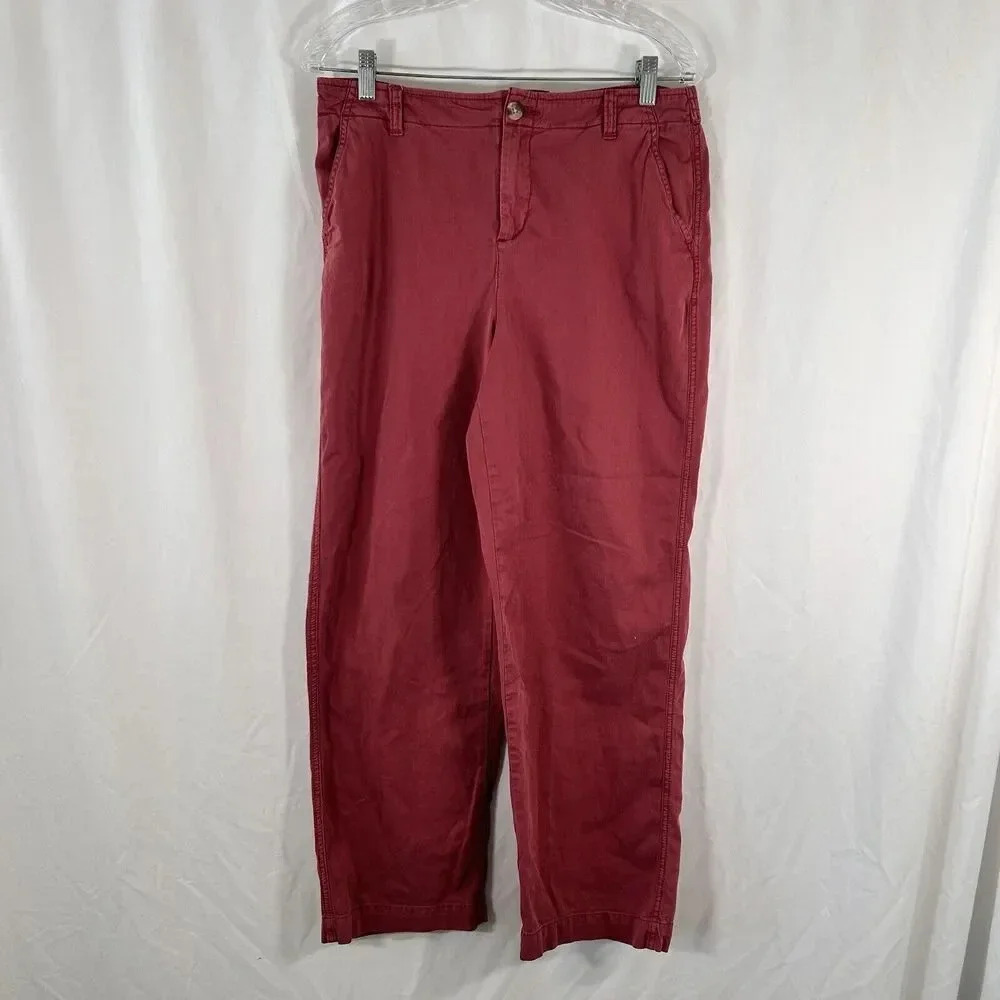 Coldwater Creek Pants Women's 10 Solid Red Button Zip High Rise Cotton Blend